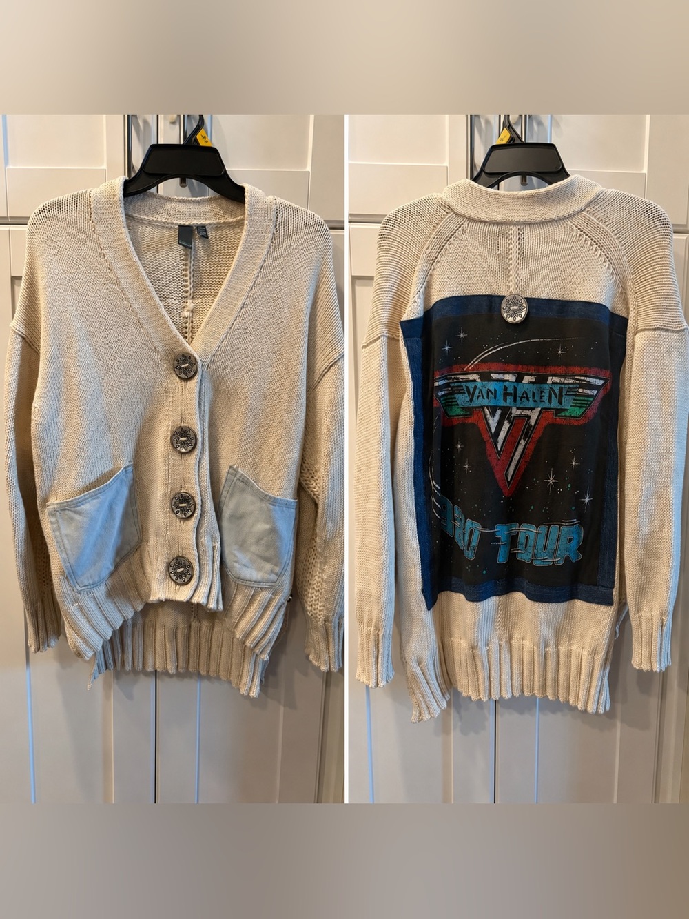 Shannon Passero Rockstar Van Halen Cardigan Denim Upcycled Band Tee Sweater O/S